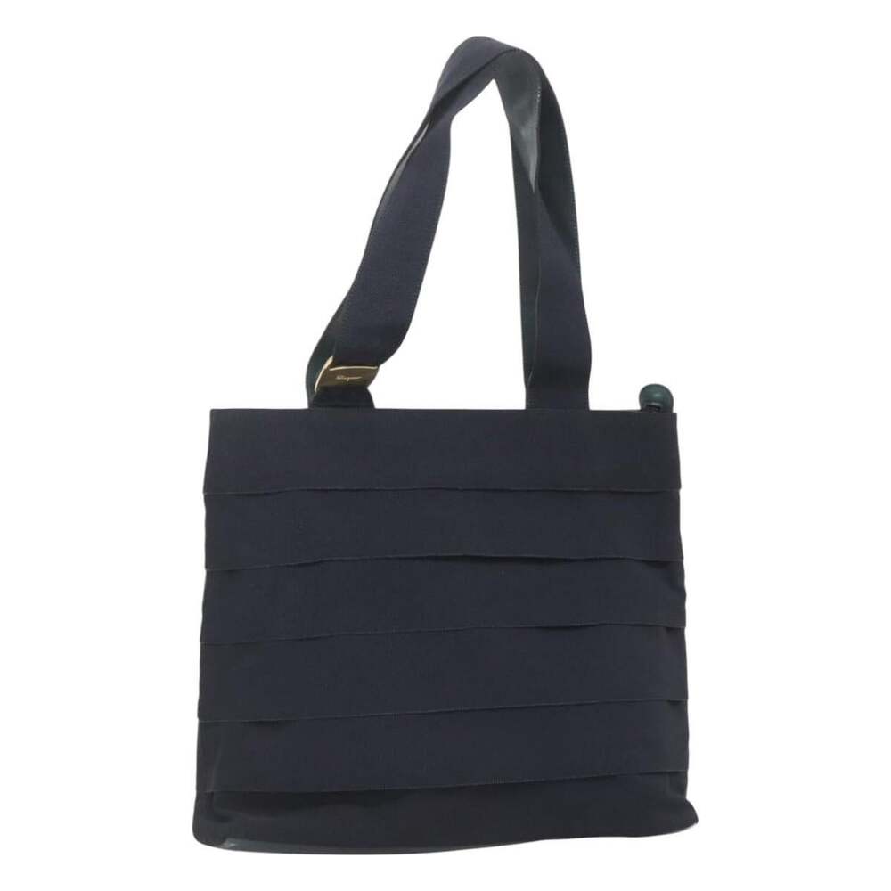 Salvatore Ferragamo Canvas Leather Vara Tote Bag Navy
